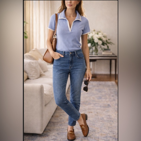 Veronica Beard Kearney Polo Tee With Contrast Piping - Picture 4 of 16